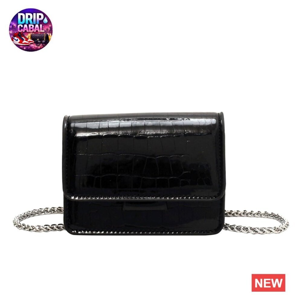 Y2K Mini Crossbody Bag Metallic Croc-Embossed Faux Leather Chain Strap
